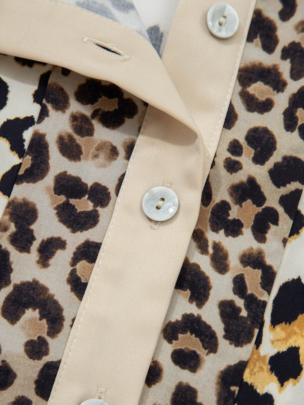 Mixed Leopard Patchwork 3/4 Sleeve Loose Shirt