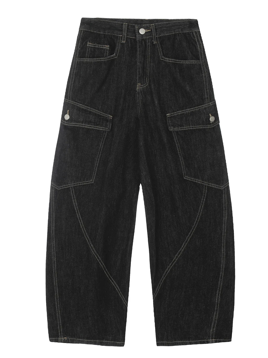 Men's Washed Curved Jeans with Contrast Stitching