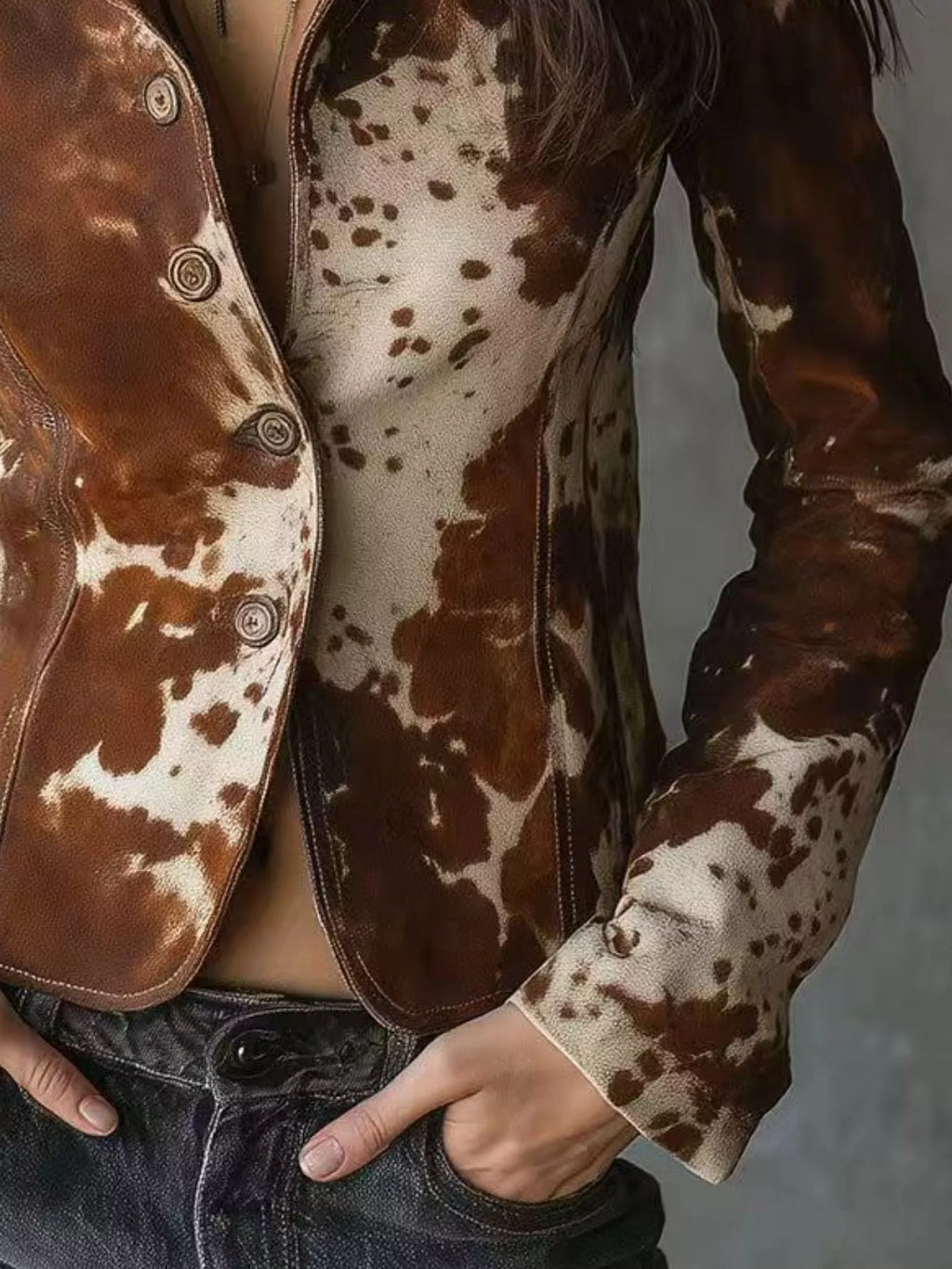 Cow Print Button Up Blazer