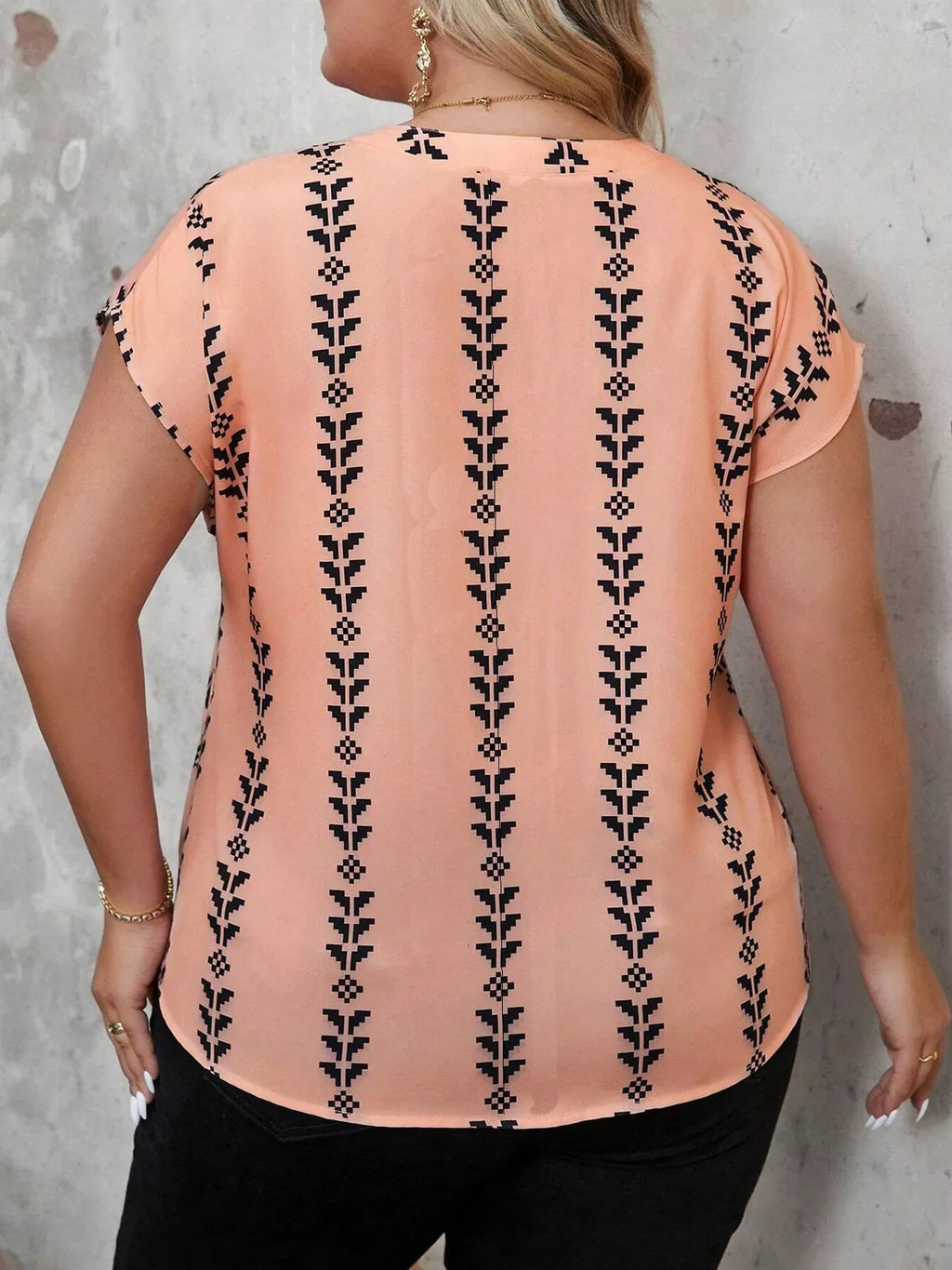 Plus Size Notched Short Sleeve Blouse