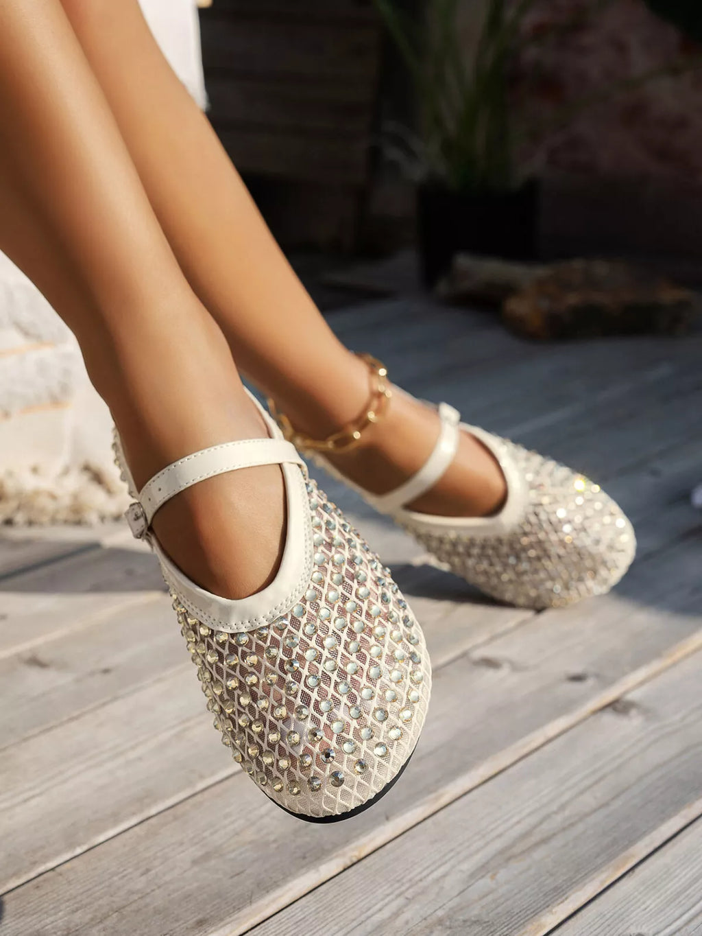 Sparkling Mesh Ballet Flats Sandals