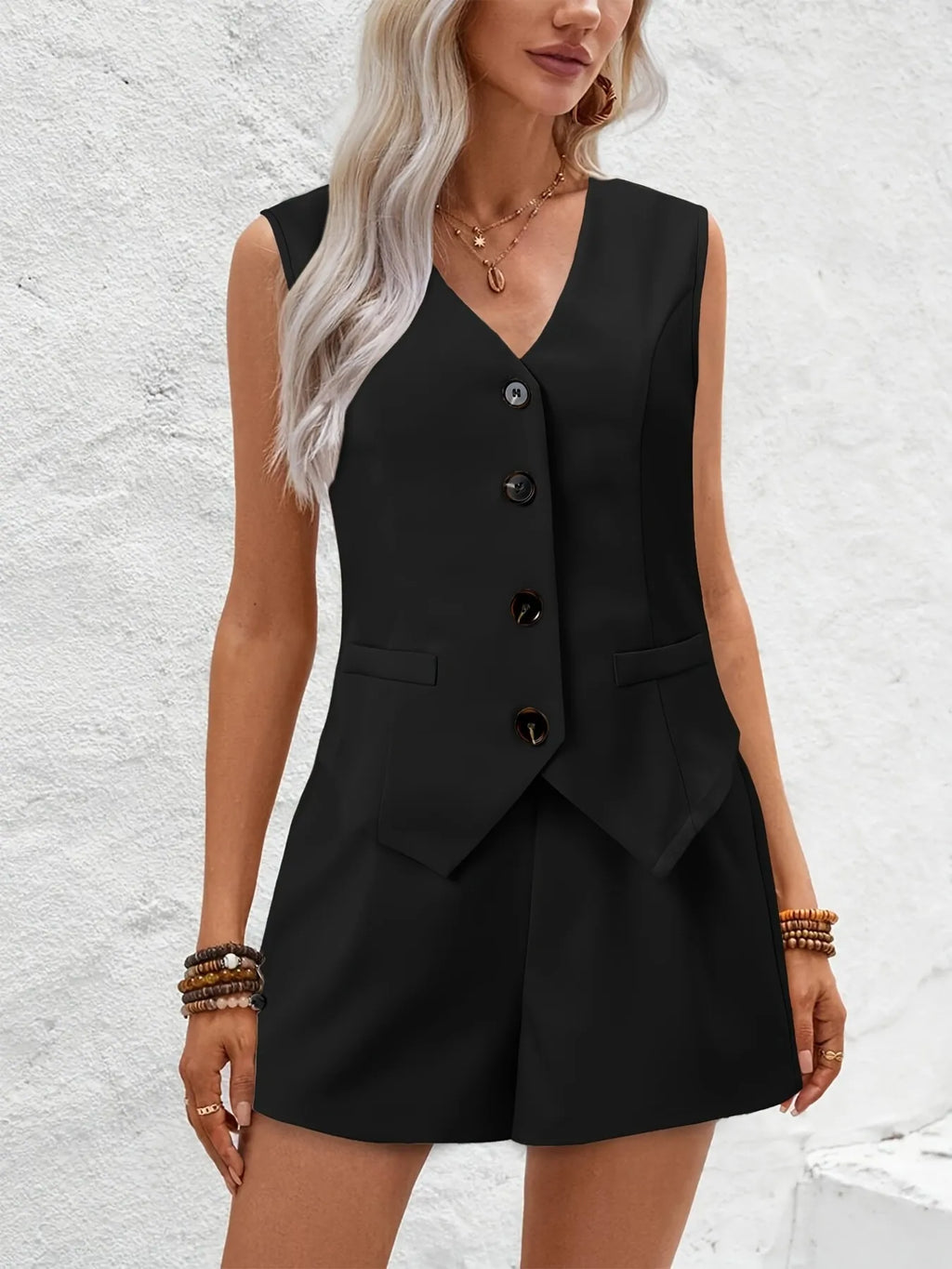 V-Neck Vest and Shorts Set