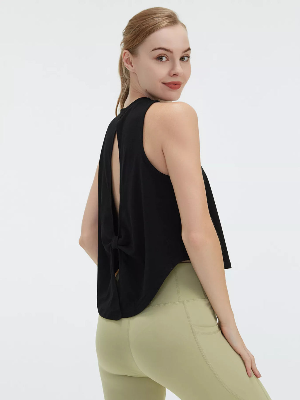 Cutout Back Round Neck Active Tank