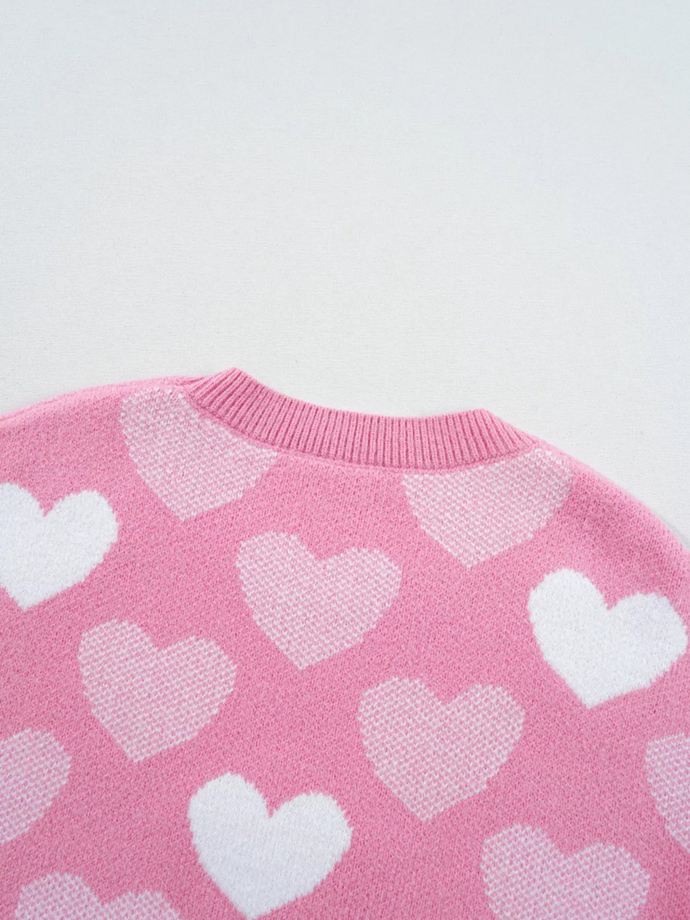 Pearled Heart Print Valentines Crew Neck Sweater