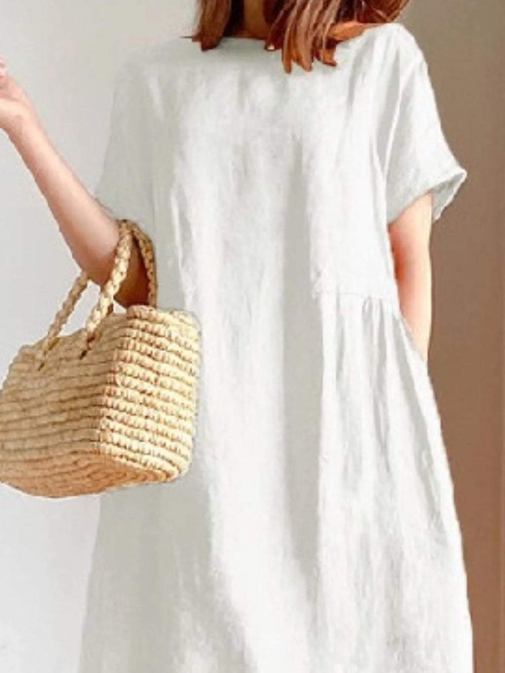 Full Size Casual Round Neck Midi Dress Plus Size