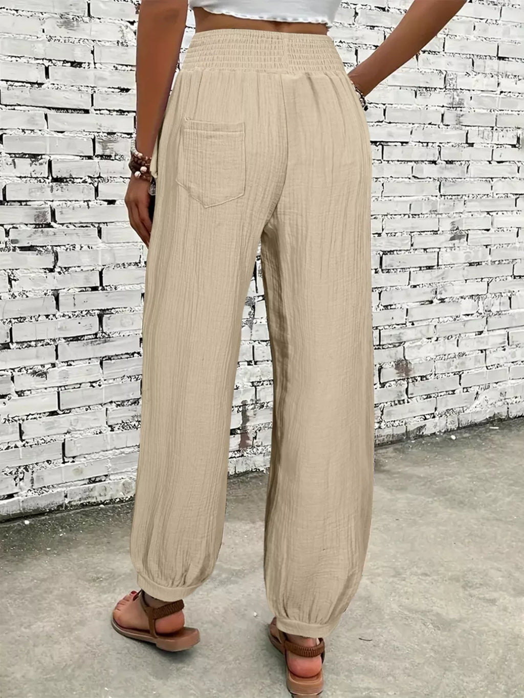 Smocked Textured Casual Pants
