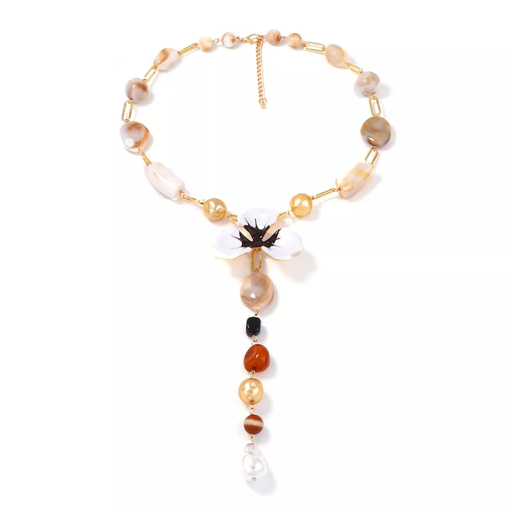 Alloy Dripping Oil Flower Resin Y-Shaped Necklace