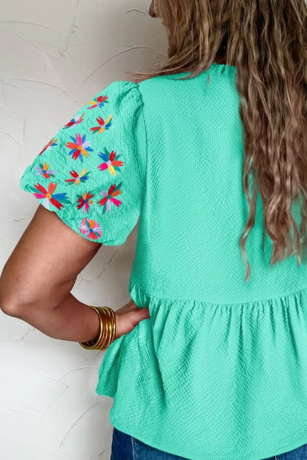Embroidered Sleeve Textured Blouse
