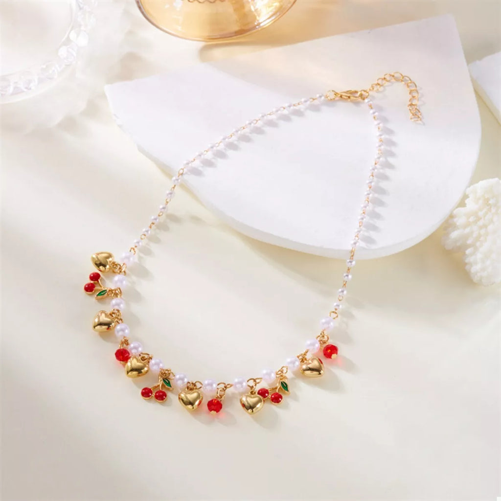 18K Gold-Plated Cherry & Heart Pearl Necklace