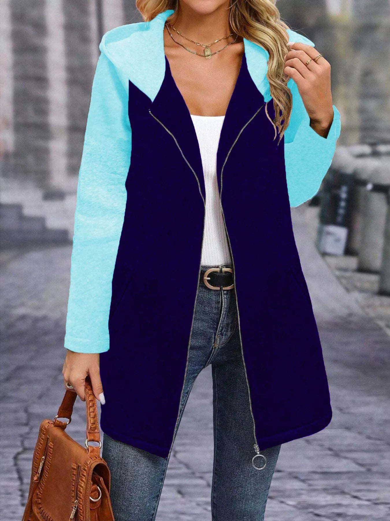 Full Size Zip Up Hooded Longline Outerwear Plus Size