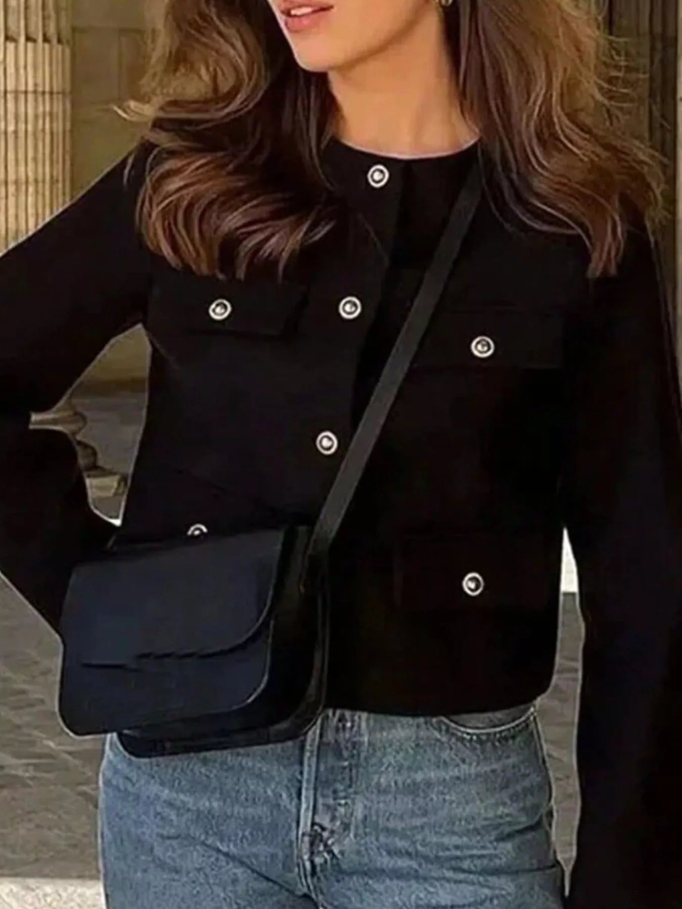 Tweed Button Up Cropped Outerwear