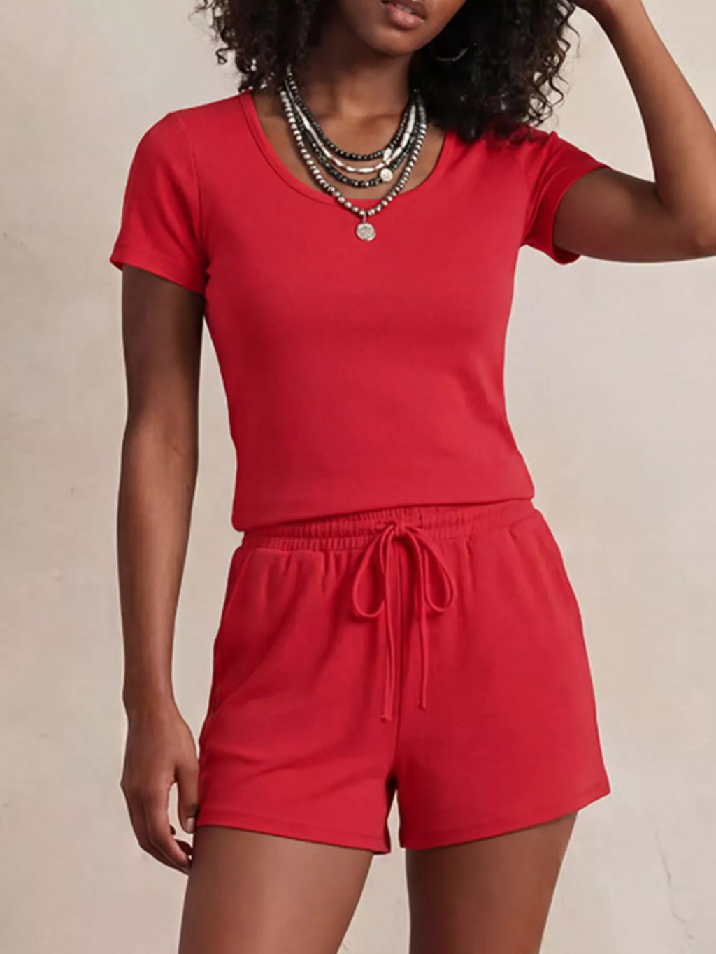 Solid Color Short Sleeve Tee and Shorts Set