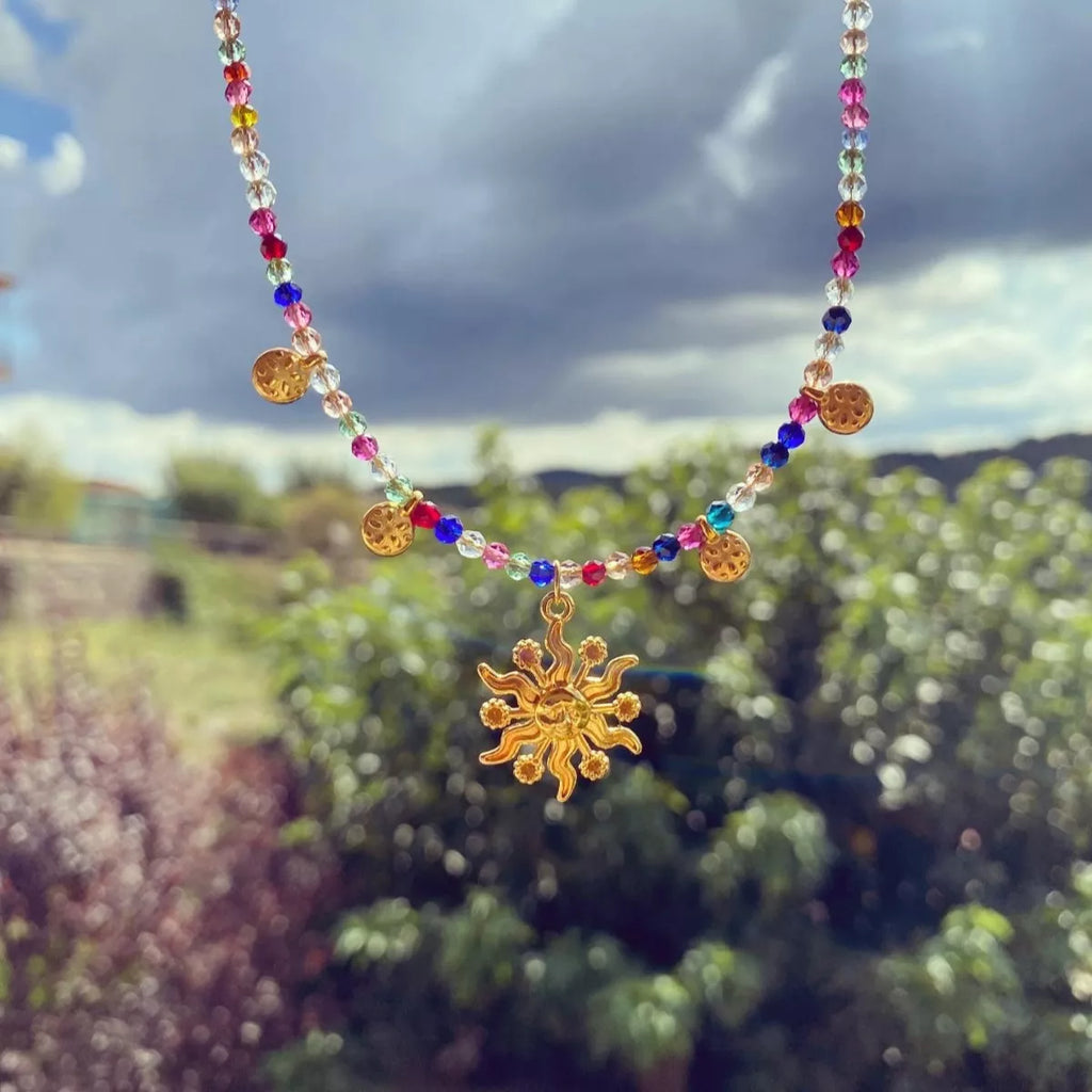 14K Gold-Plated Bead Sun Pendant Necklace