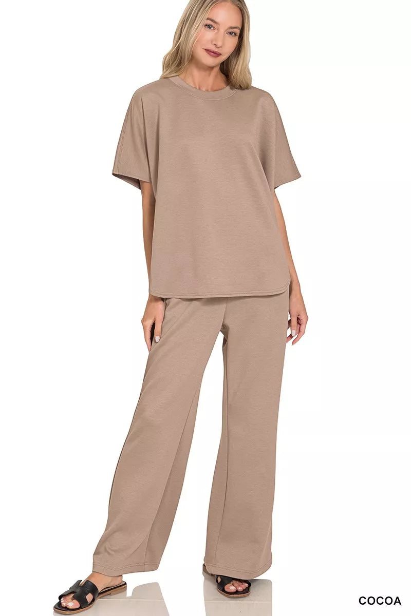 Zenana Scuba Curbed Hem Top & Pants Set