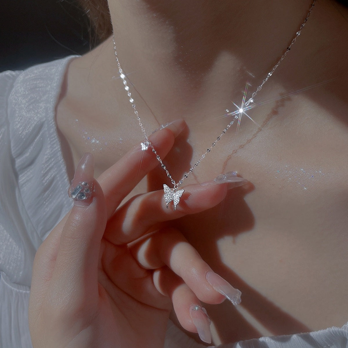 925 Sterling Silver Zircon Butterfly Necklace
