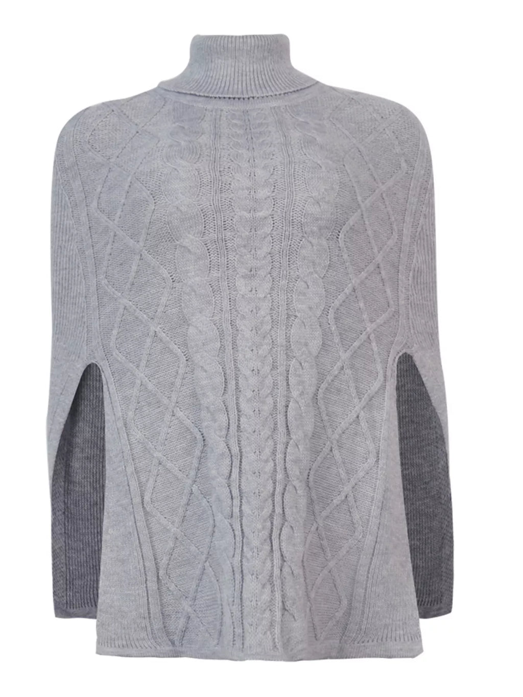 Chunky Cable Knit Turtleneck Poncho Cover Up
