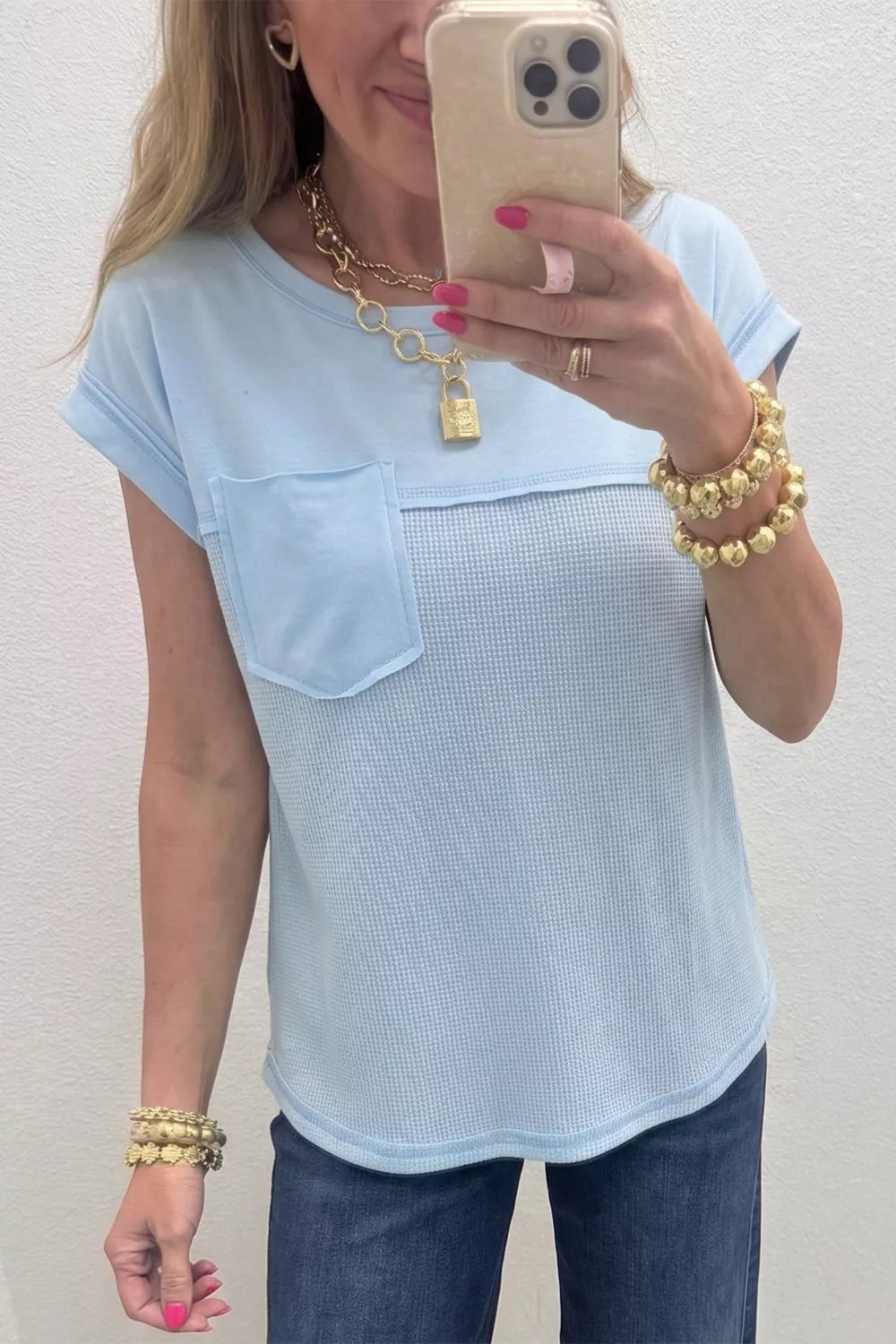 Waffle Knit Pocket T-Shirt