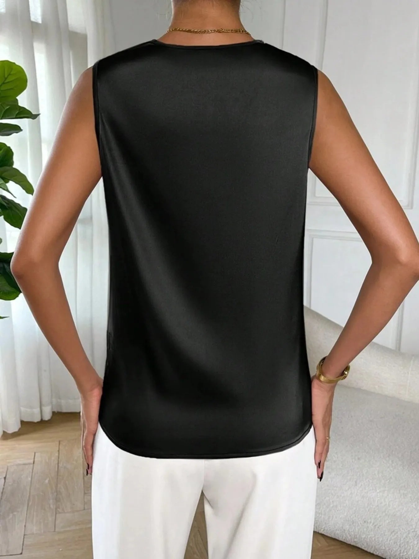 Satin Cowl Neck Sleeveless Blouse