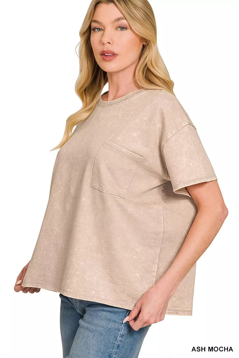 Zenana French Terry Acid Washed Relaxed Top & Short Set