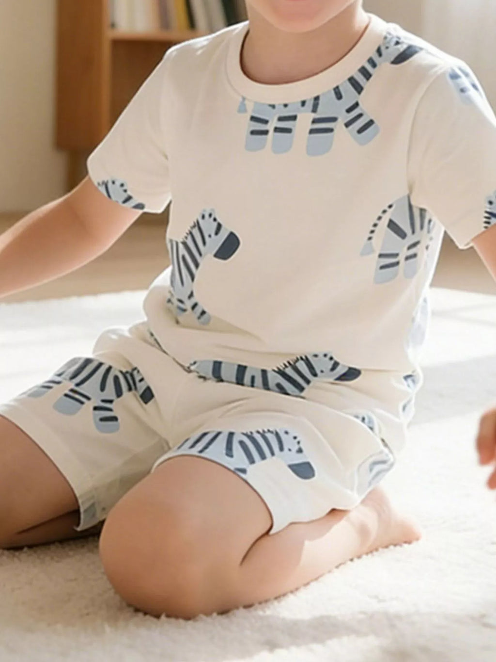 Children's Zebra Print Round Neck Tee and Shorts Set