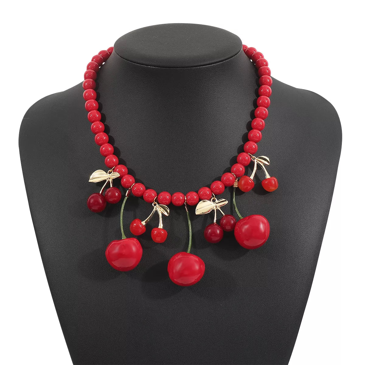 Cherry Charm Beaded Statement Necklace