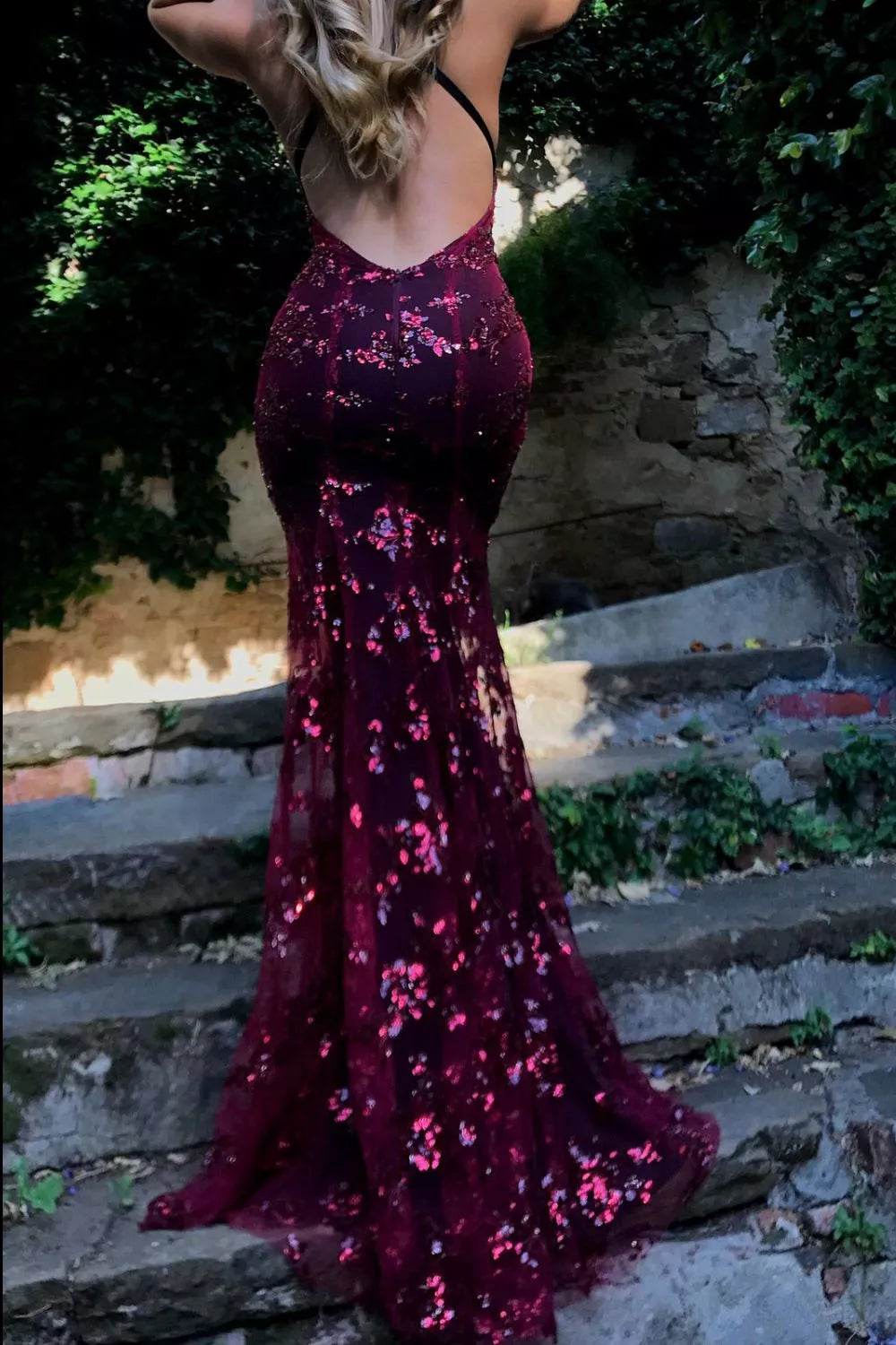 Full Size Sequin Tie Back V-Neck Maxi Dress Plus Size