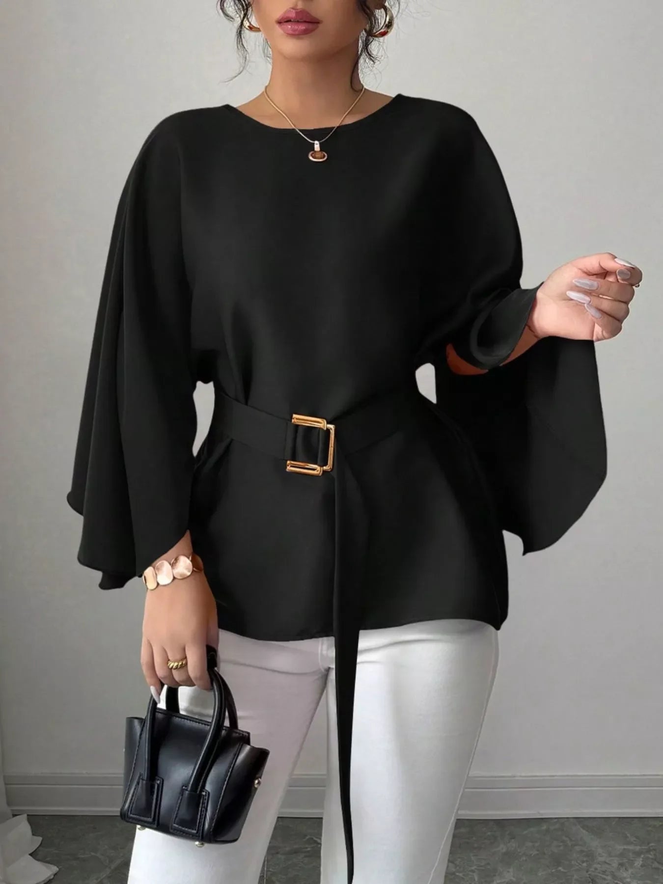 Batwing Sleeve Belted Blouse