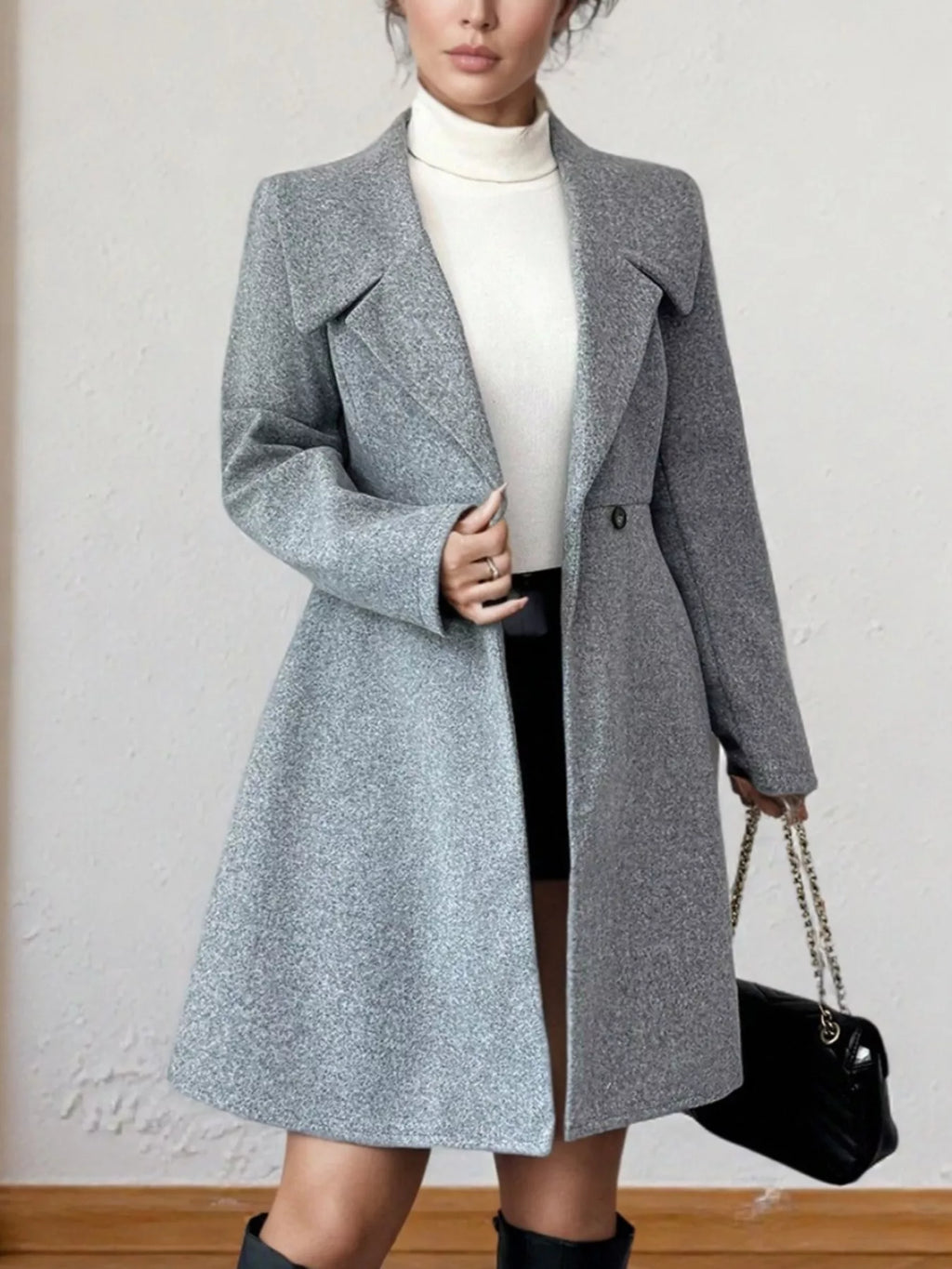 Double-Breasted Wool Blend Coat