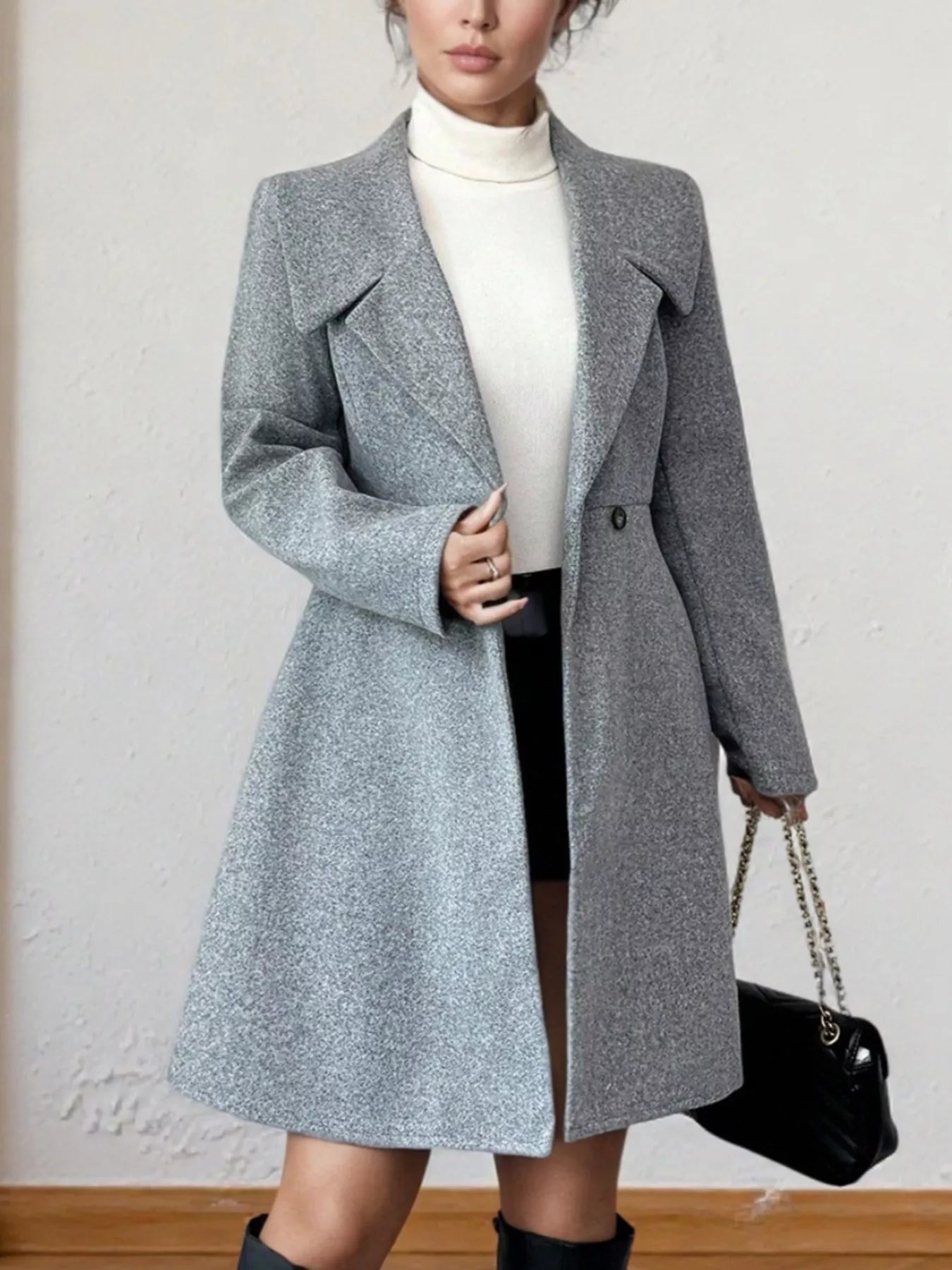 Double-Breasted Wool Blend Coat