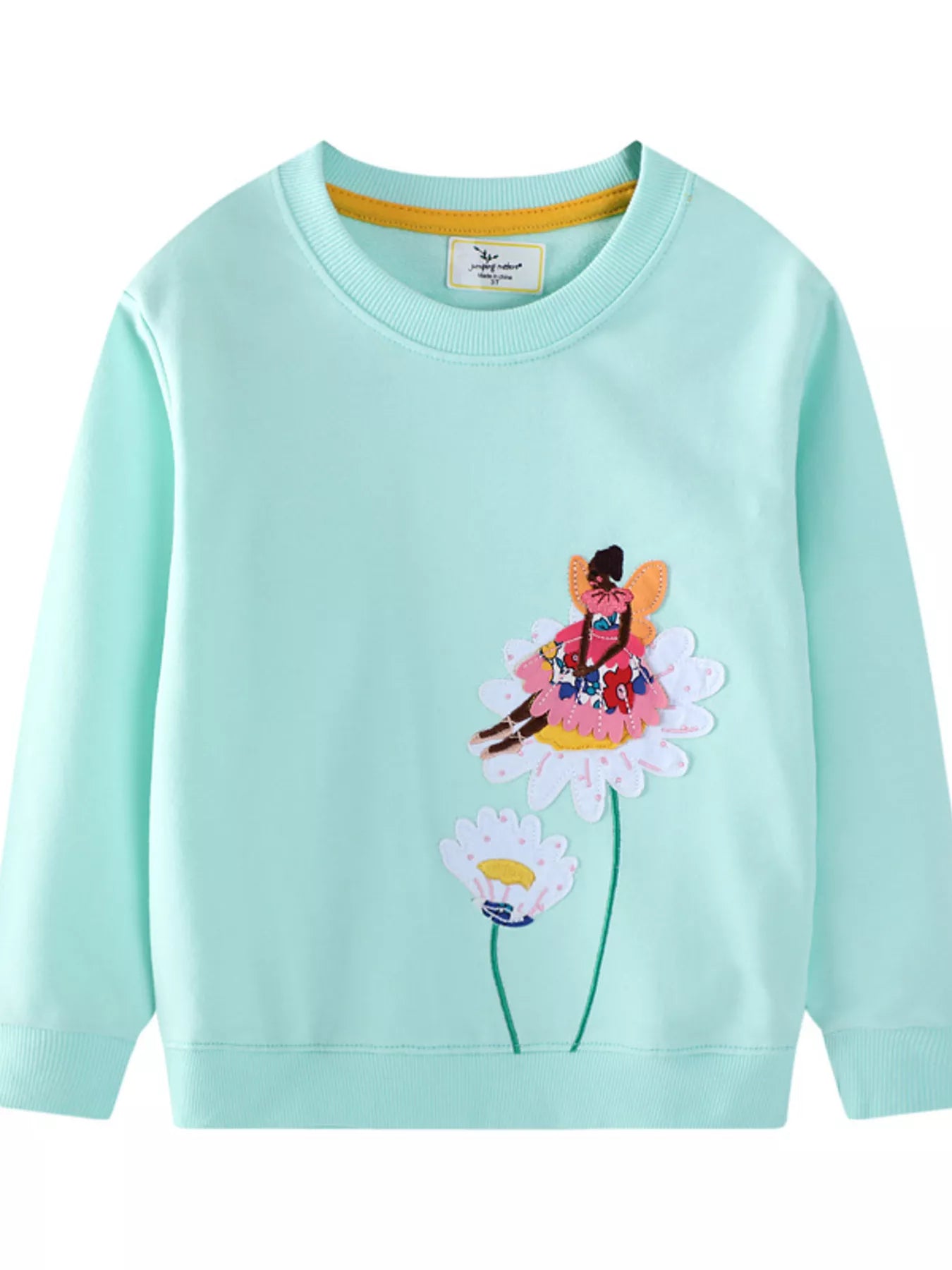 Children's Flower Embroidered Crew Neck Sweatshirt