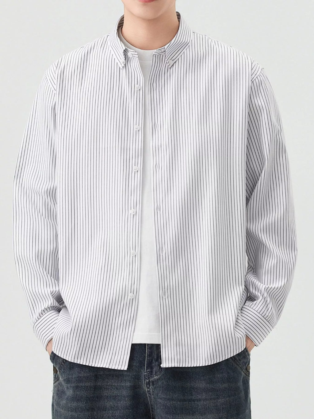 Men's Full Size Casual Striped Button-Down Shirt Plus Size