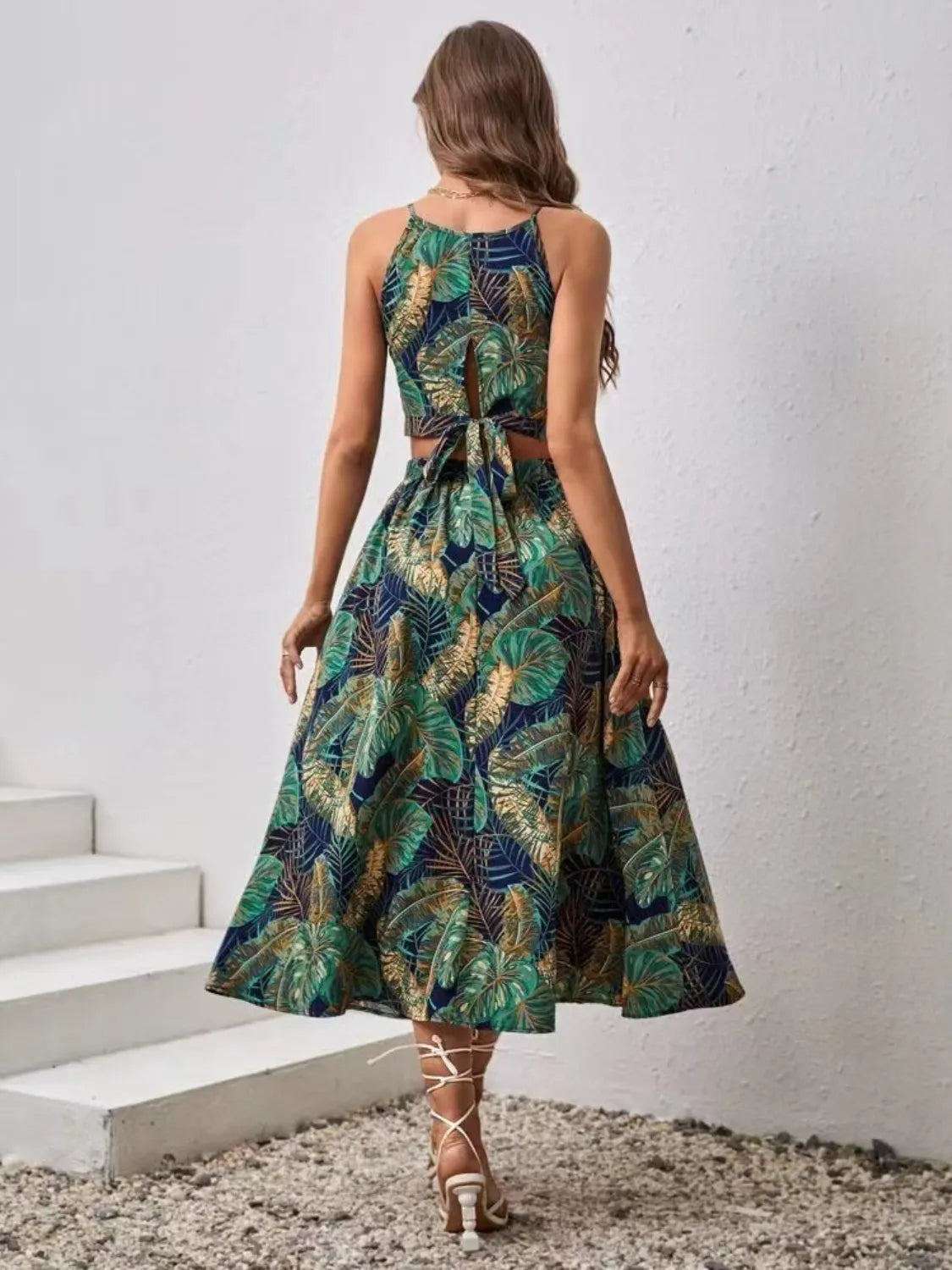 Printed Cami and Slit Skirt Set