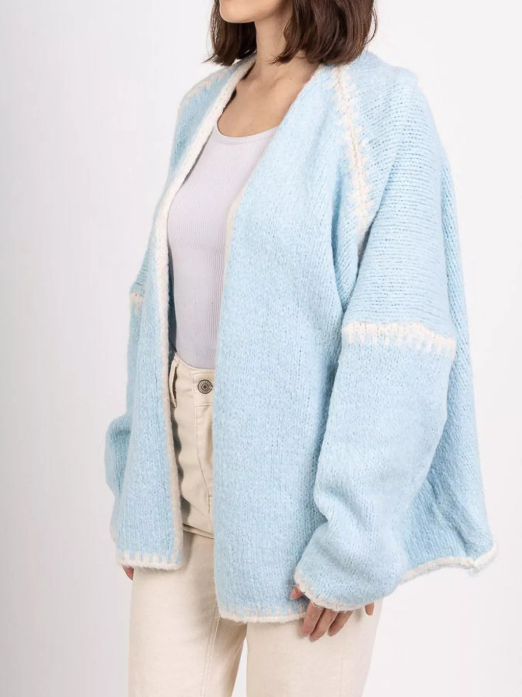 Contrast Trim Open Front Cardigan