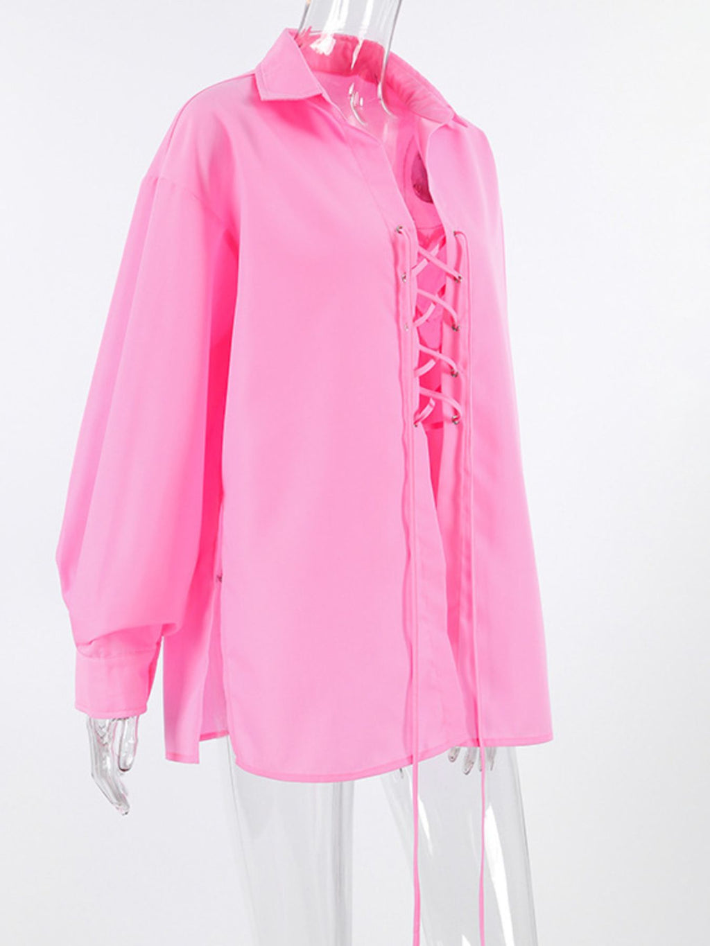 Lace-Up Front Oversized Shirt