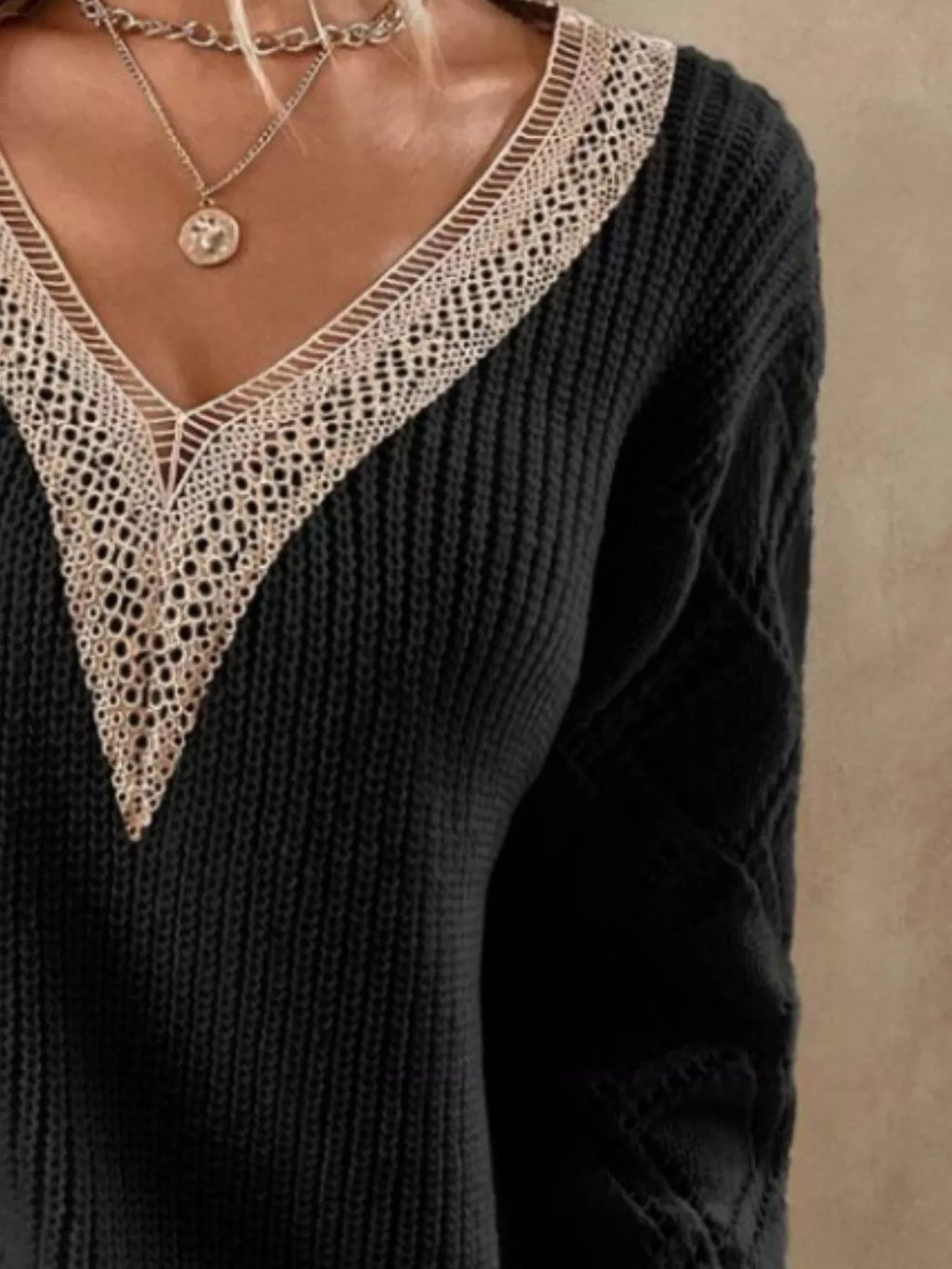 V-Neck Openwork Sweater