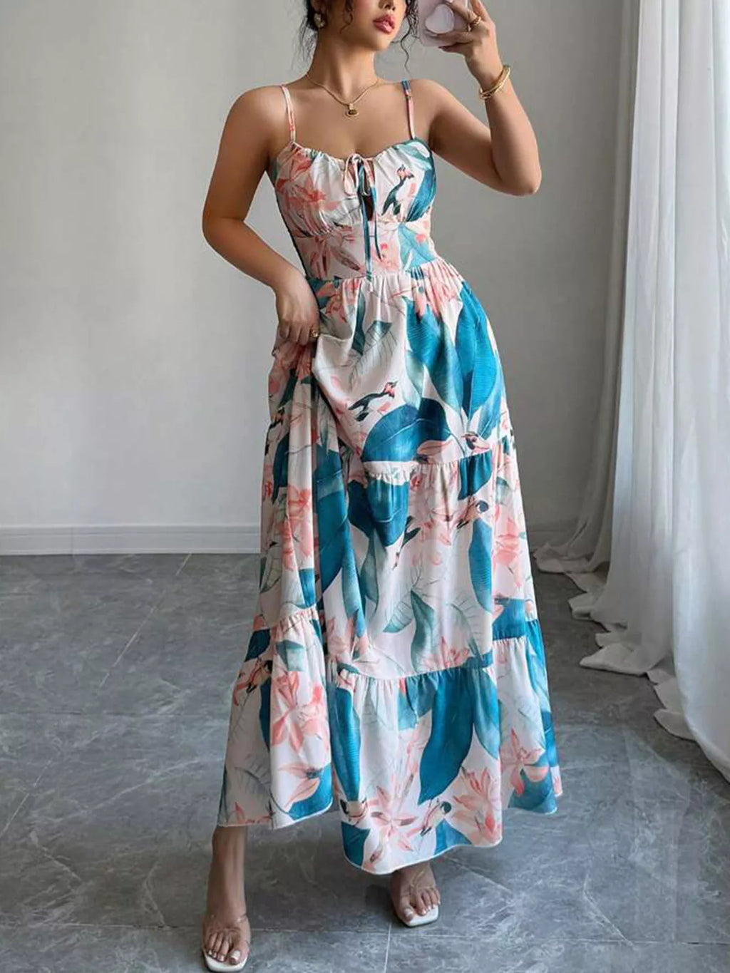 Floral Print Tiered Maxi Cami Dress