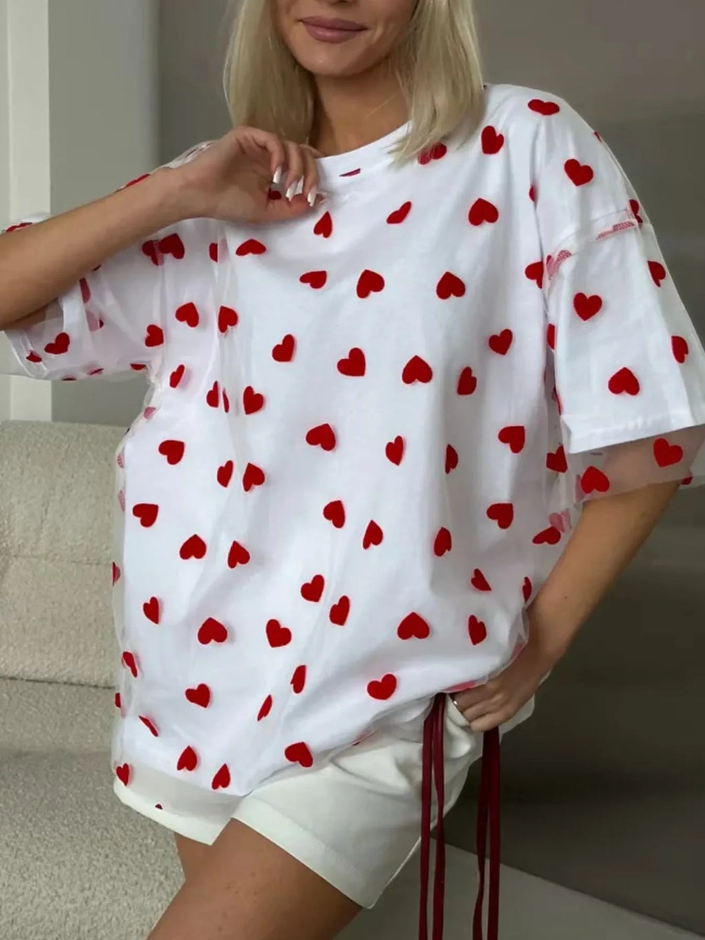 Heart Print Oversized T-Shirt