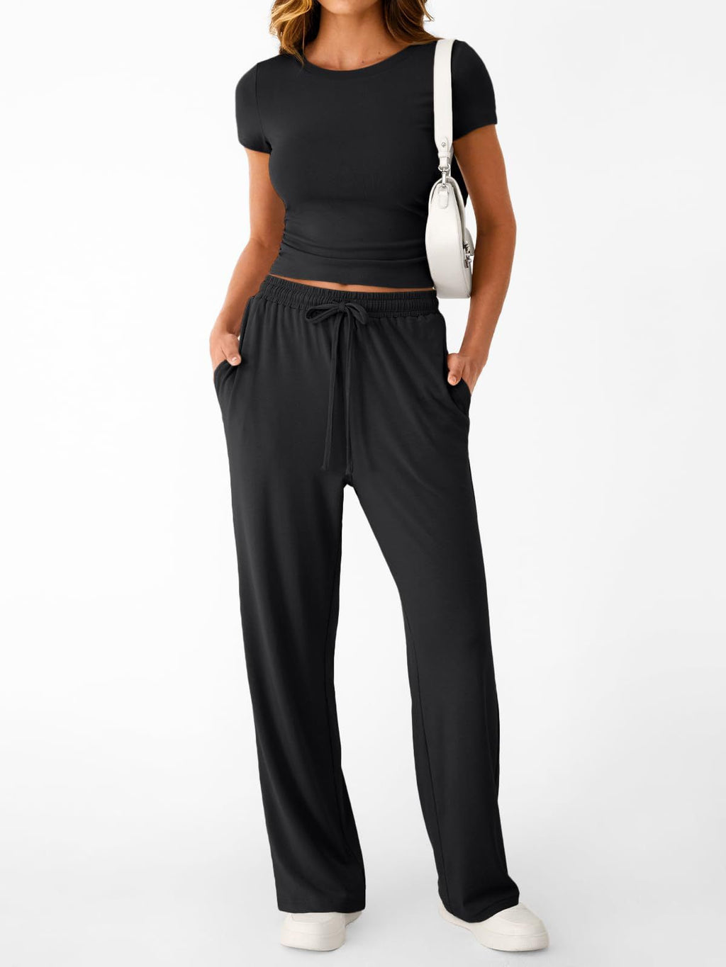 Round Neck Short Sleeve Tee and Pants Set