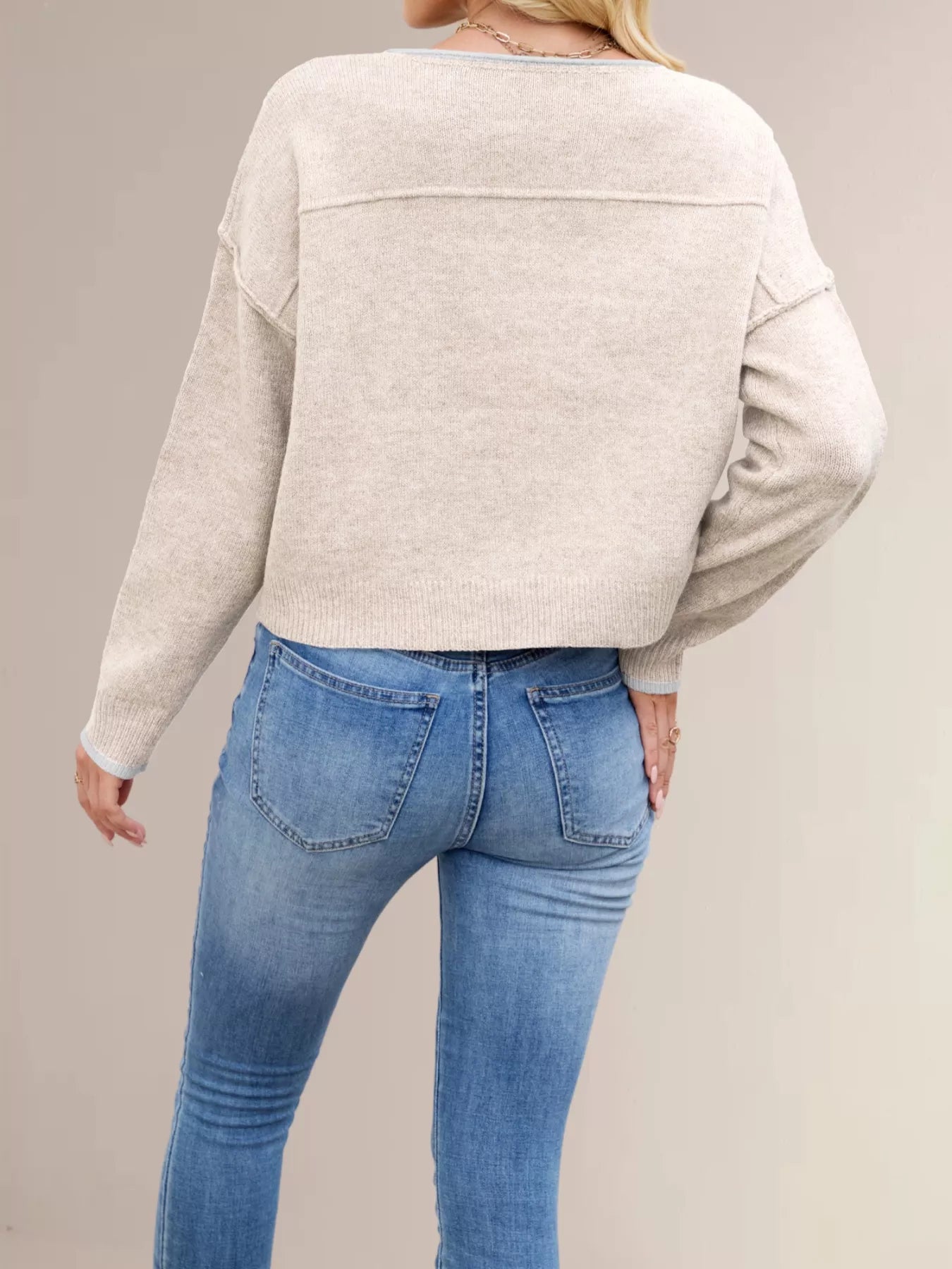 Round Neck Dropped Shoulder Sweater