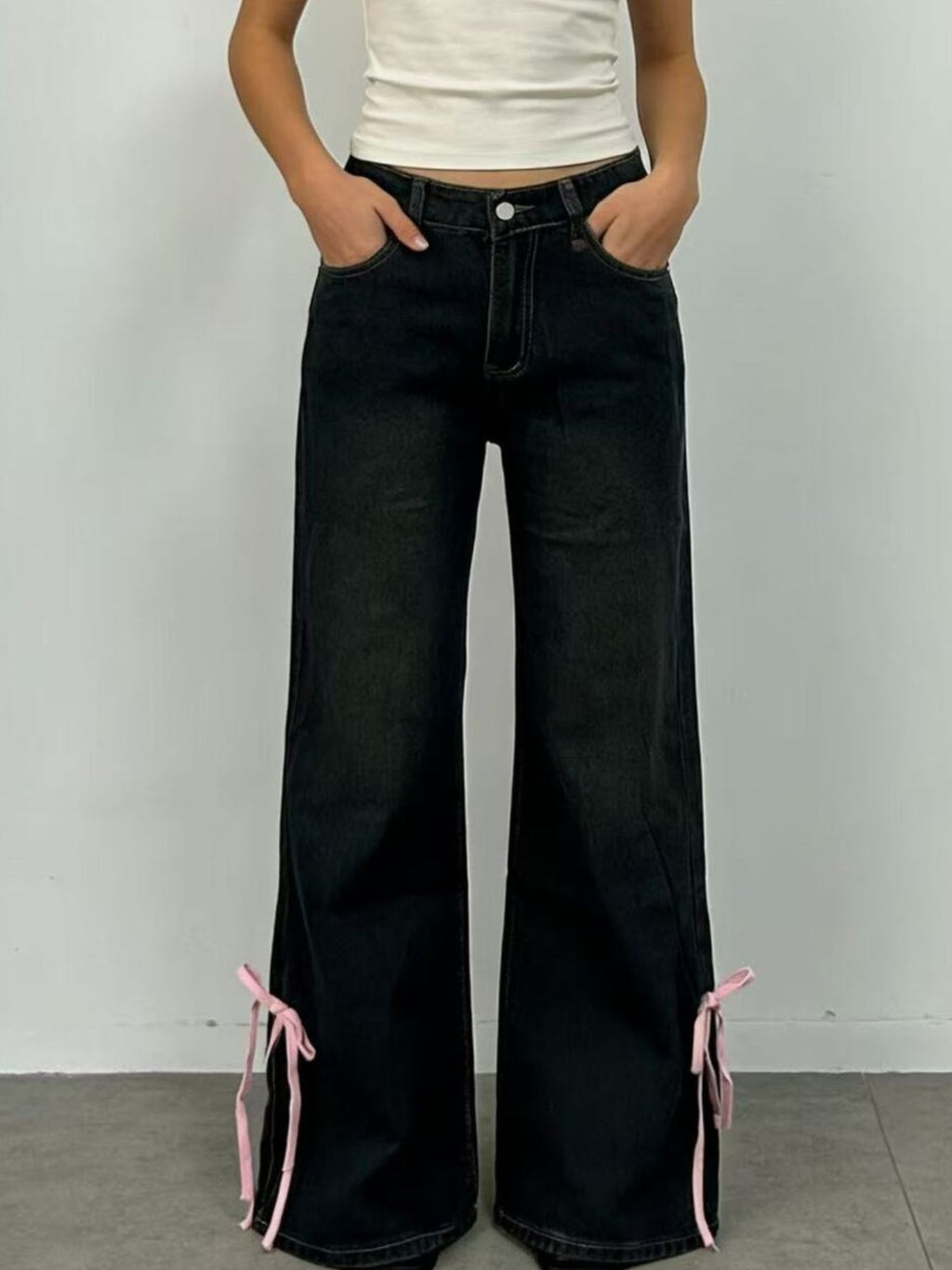 Ribbon Detail Flare Jeans