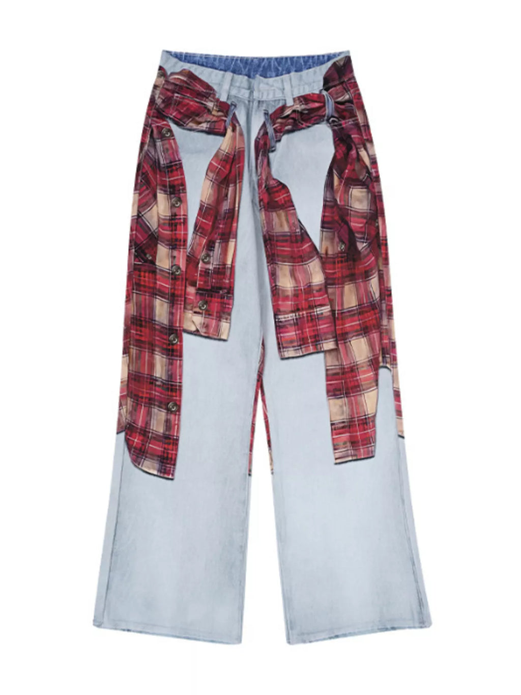 Men's Full Size Plaid Patchwork Wide Leg Jeans Plus Size