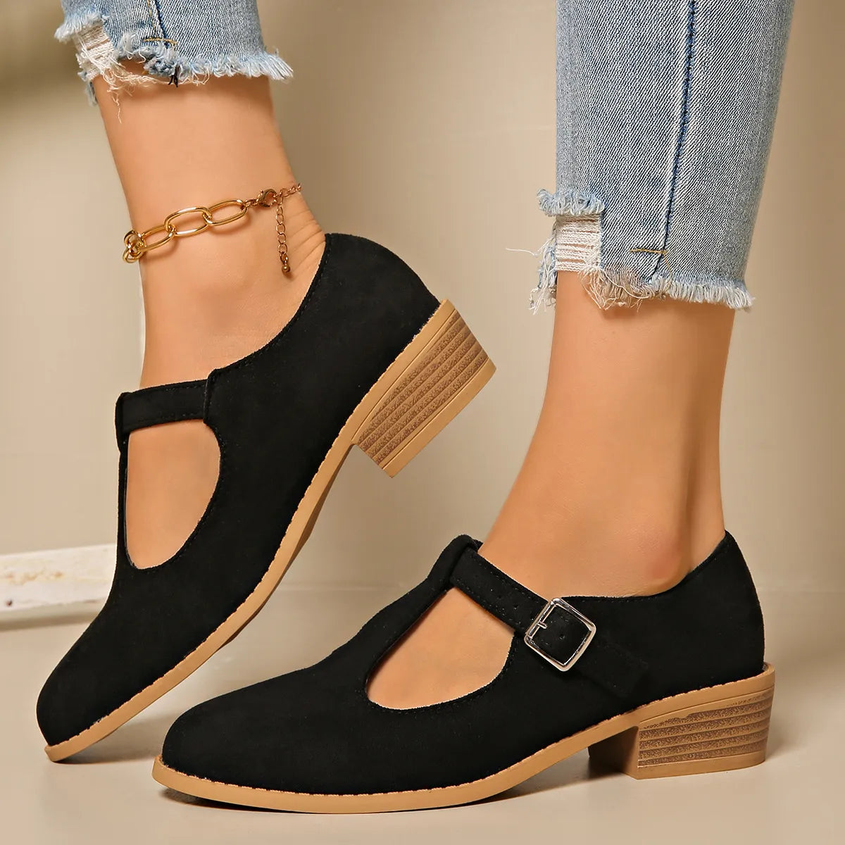 Classic Suede Block Heel Slip-Ons