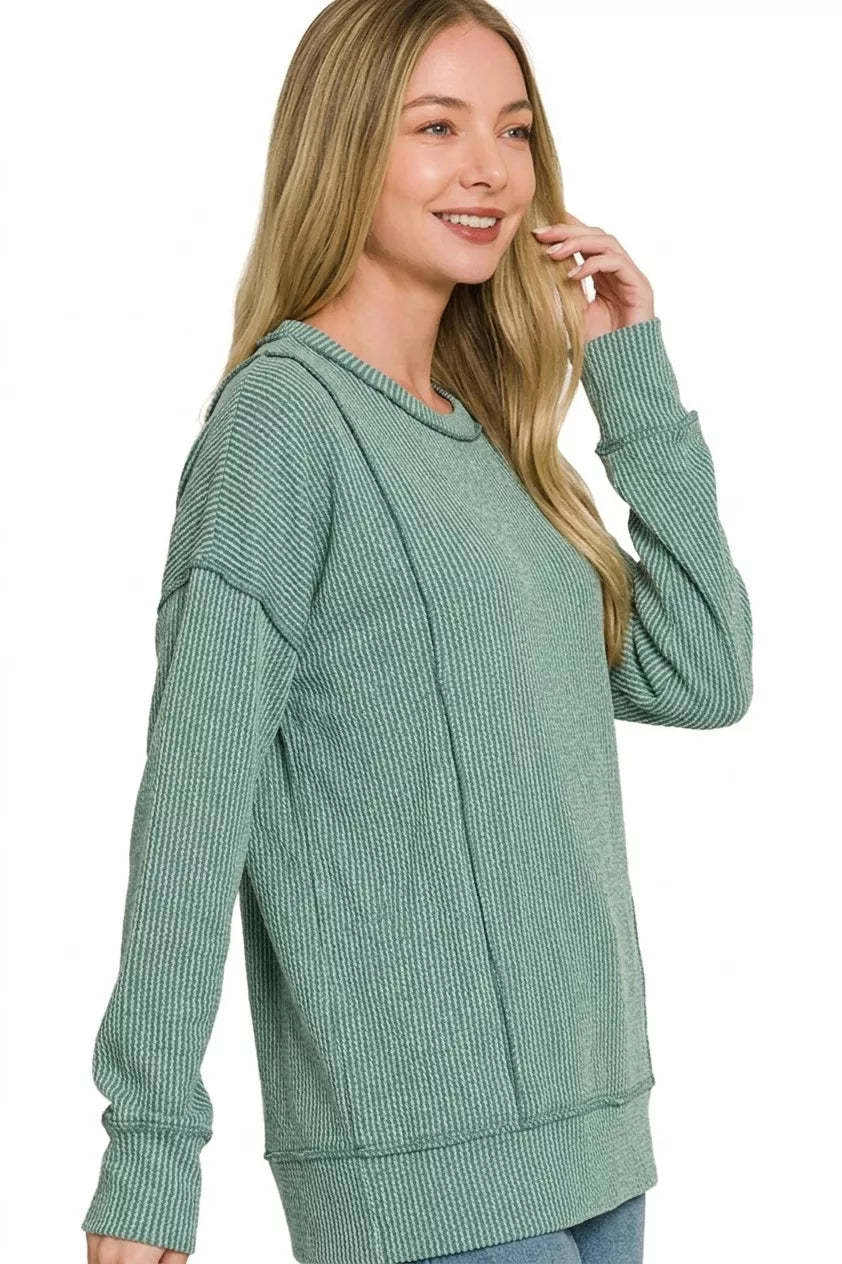 Zenana Corded Rib Long Sleeve Round Neck Top