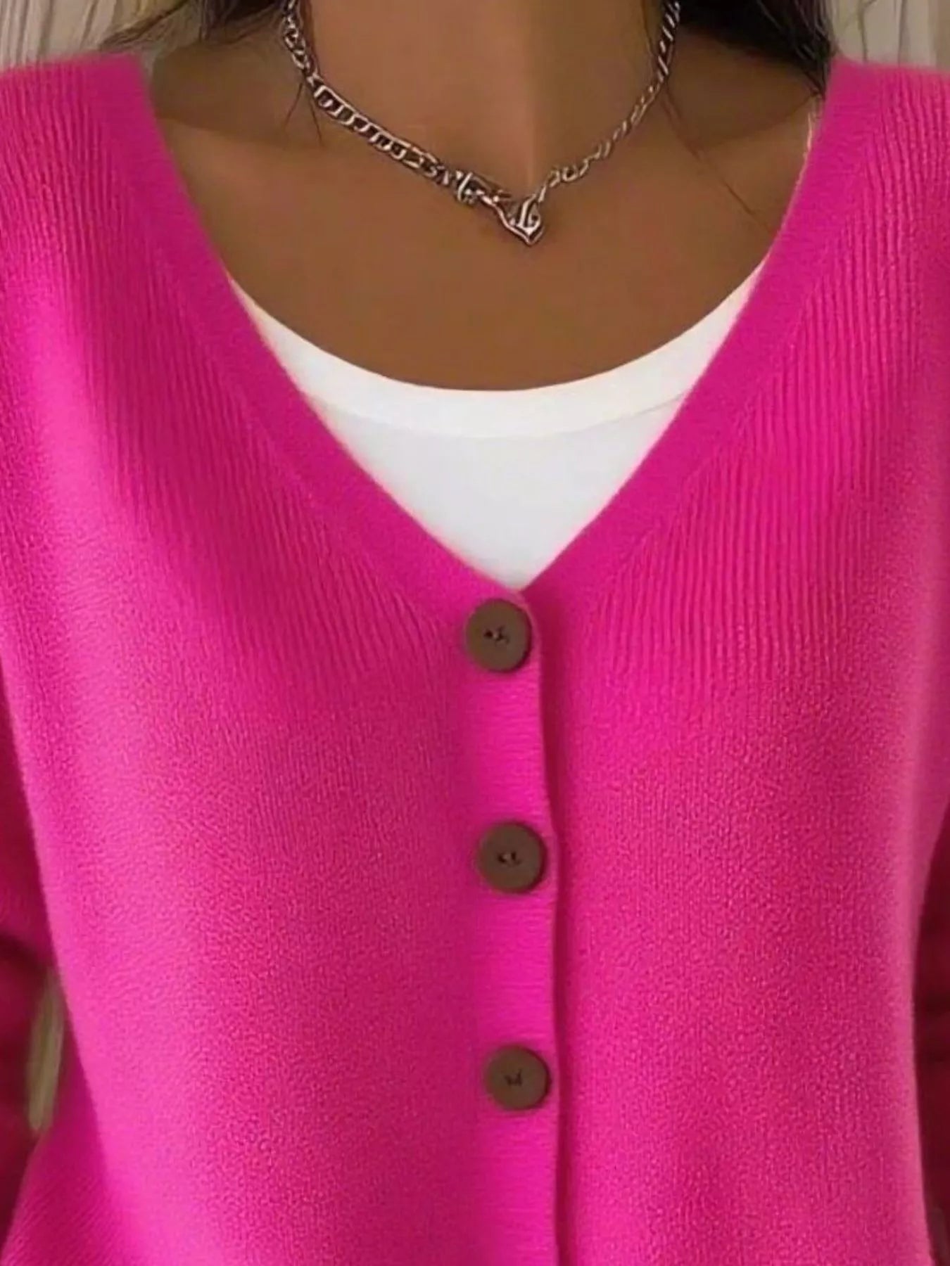 Full Size Button-Front V-Neck Cardigan Plus Size