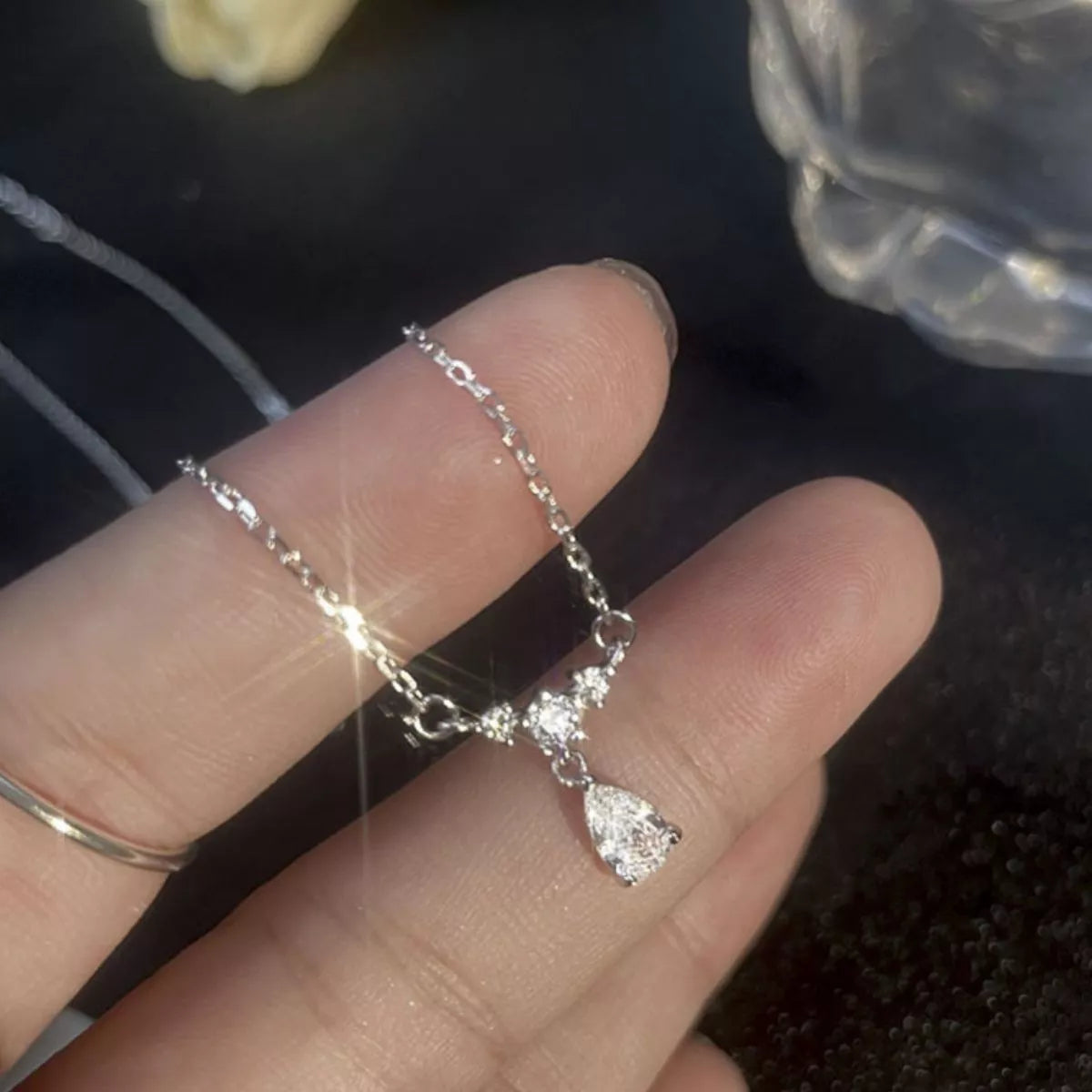 925 Sterling Silver Zircon Teardrop Necklace