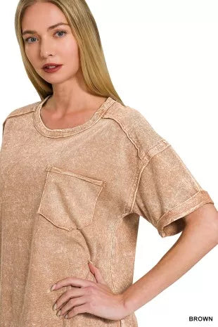 Zenana Halo Snow Washed Exposed Seam Top & Shorts Set