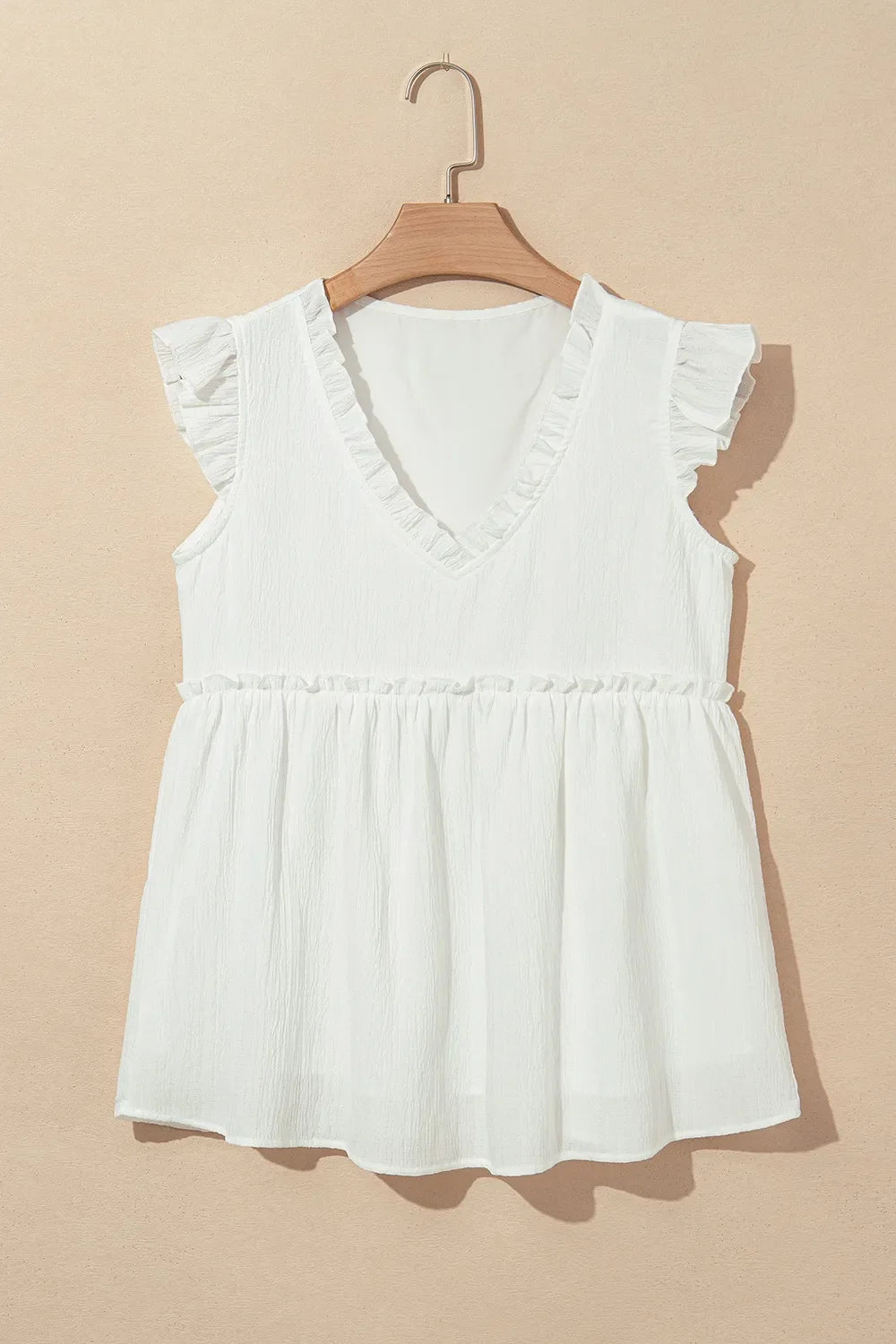 Ruffled Trim V Neck Flutter Flowy Top