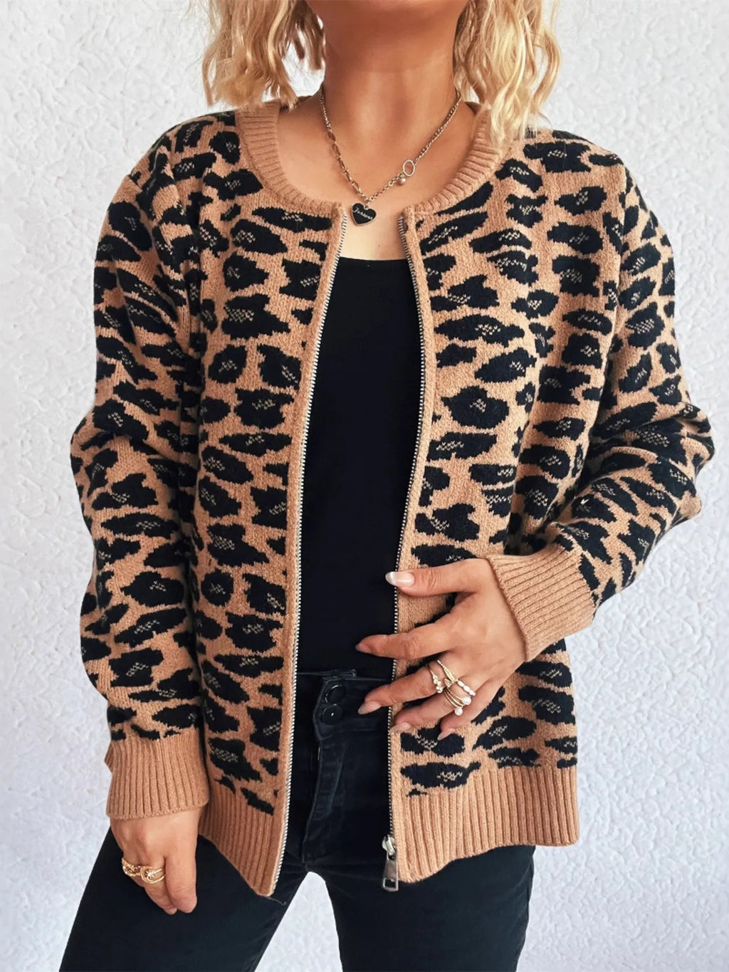 Zip Up Long Sleeve Cardigan