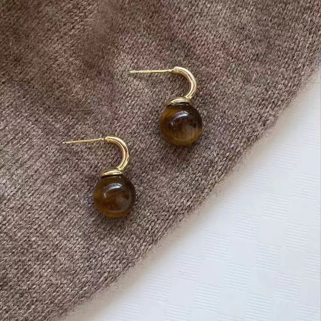 Tiger Eye Ball Drop Earrings