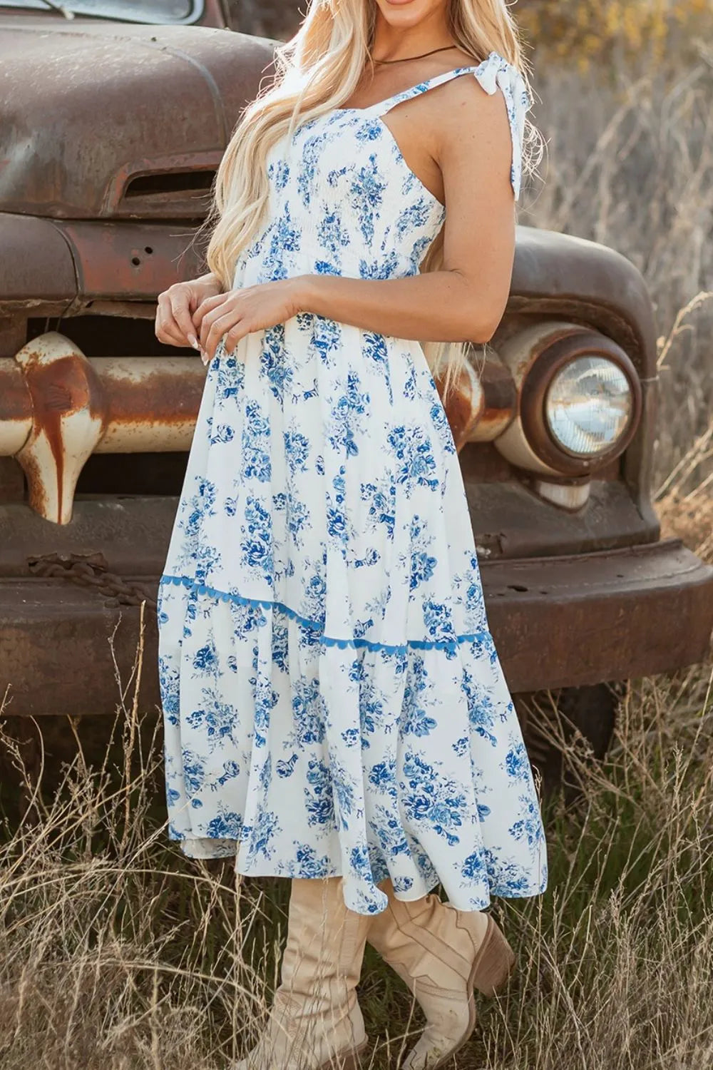 Printed Tie Shoulder Dress